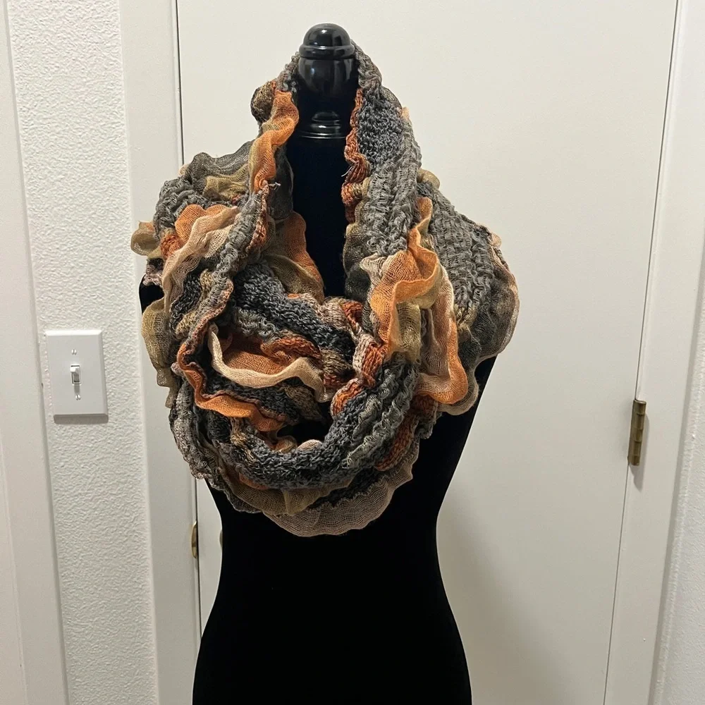 Cejon Ruffled Infinity Scarf – Textured Fall Neutrals